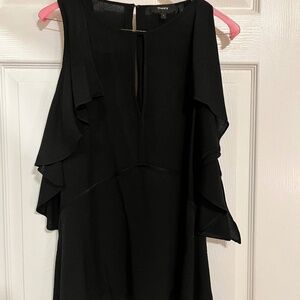 Theory GGT Silk Black Cut Out Ruffle Shoulder Keyhole Desiraya B Top